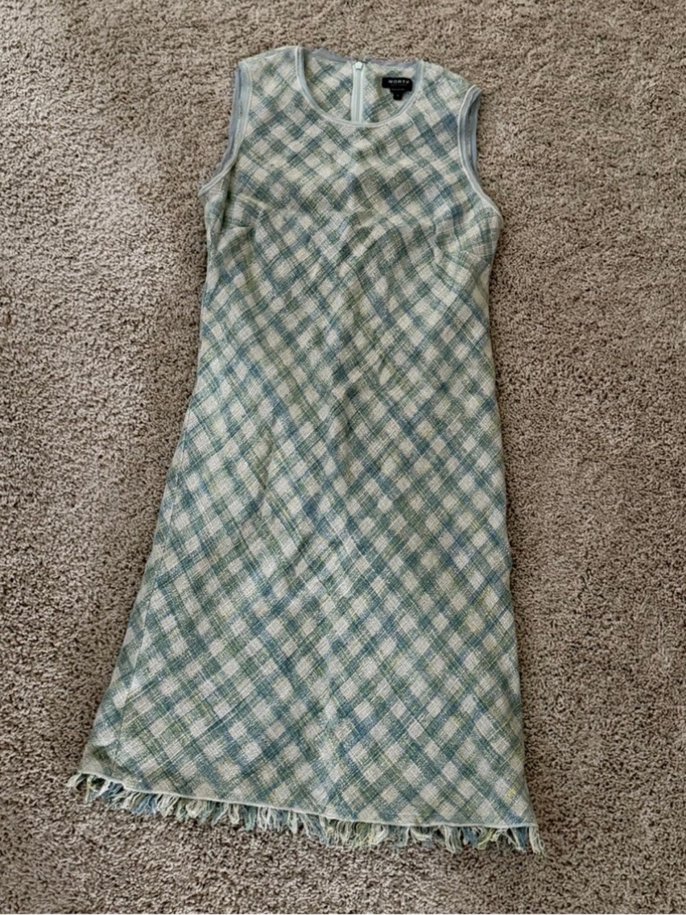 Sleeveless Plaid A-Line Dress in Sage and Cream
